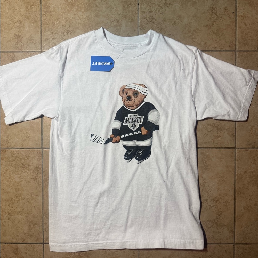 ARKET White Tee with Hockey Bear Graphic